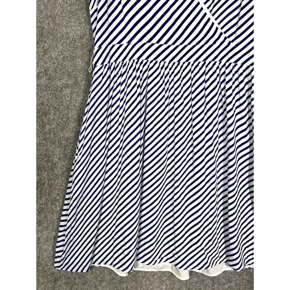 LOFT Sleeveless Lined Striped Crossover V-Neck Dress Womens Size‎ 8 Blue White - Picture 8 of 16